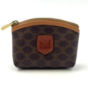 Celine Macadam Pattern Leather × PVC Brown × Light Brown Coin Case Gold